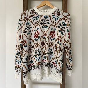 Vintage Print Scalloped Sweater